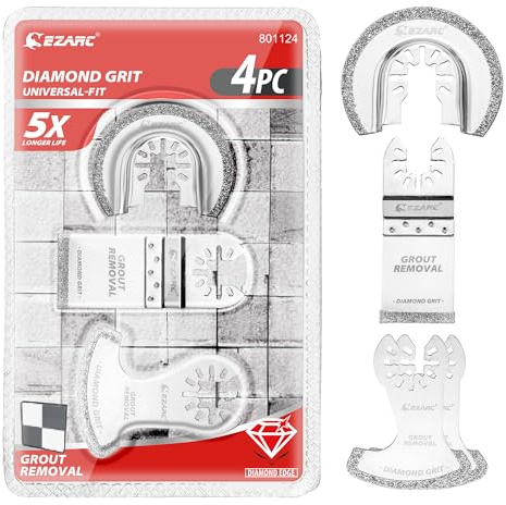 EZARC Diamant Multitool Sägeblätter Set für Fliesen und Mörtel, 4tlg | Set mit 3 Arten Diamant-Sägeblättern, Schnittfugen 1,6/1,8/2,2 mm, bis zu 5-mal längere Lebensdauer, aggressives Schleifen