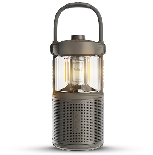 NOWGO Felix 2 Campinglampe LED mit Bluetooth Lautsprecher – Aufladbar, 360° Licht, 20W Sound, IPX7 Wasserdicht, 24h Akku, USB, Outdoor Musik, Camping Laterne Zelt (Grün)