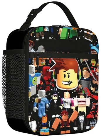 Dei tkeyts Lunch Bag with Roblx Print Design, Insulated Boys Lunch Box | Thermal Insulated Lunch Bag with Side Pocket for Water Bottle, Small Lunch Box for School Work Picnics