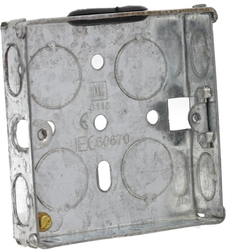 kenable Flush Single Gang Galvanised Steel Back Box with Fixed Lugs 16mm Depth - 1 Gang Mounting Box for Wall Sockets and Switches