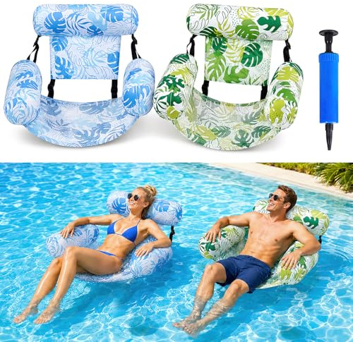 SilverChry Gonfiabile Amaca Galleggiante, Amaca Gonfiabile per Piscina con 3 Cuscini, Sedia Galleggiante per Adulti per Mare e Spiaggia, Capacità 150kg, Pompa Manuale Inclusa (Blu-verde chiaro)