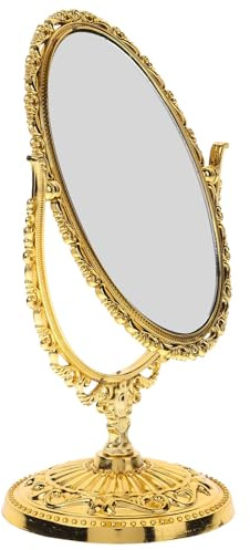 Générique Miroir de Table Rotatif Ovale Or en ABS Verre, Miroir Ancien | Miroir de Maquillage Pivotant 360°, Finition Vintage Européenne, Base Stable et Détails Raffinés