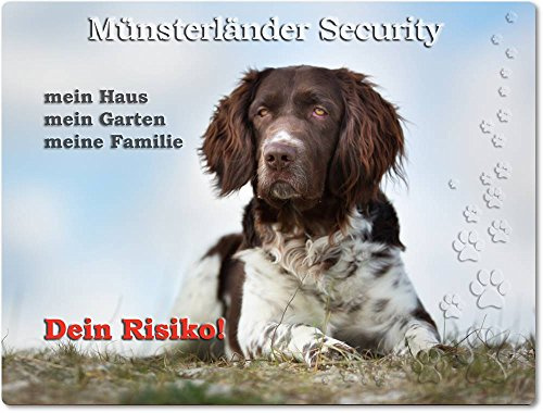 Merchandise for Fans Warnschild - Schild aus Aluminium 20x30cm - Motiv: Kleiner Münsterländer Security (01)