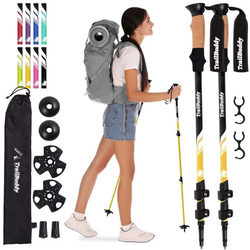 TrailBuddy Walking-Stöcke - Teleskop-Wanderstöcke für Damen & Herren - 62-137 cm - Ultraleichte Trekkingstöcke aus 7075 Aluminium - 1 Paar (Gelb)