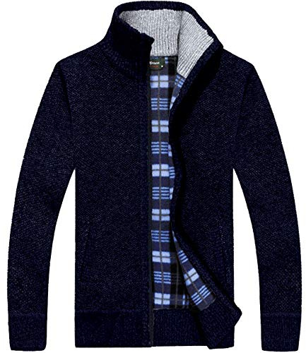 westAce Mens Zip Up Thick Fleece Lined Winter Knitted Cardigan Classic Jumper Cardigan