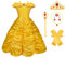 Vicloon Prinzessin Kostüm Mädchen,9 Set Belle Kostüm Kinderkleider Mädchen Tutu Kleid mit Zubehör, Handschuhe, Diadem, Zauberstab und Halskette Ringe