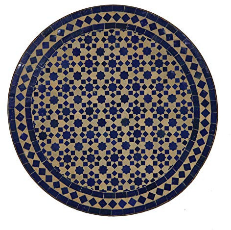 Casa Moro Balkontisch Gartentisch Rund – Terrassentisch Mosaiktisch Fliesentisch | Tisch Esstisch aus Marrakesch Marokko Ø 60 cm Blau-Terracotta