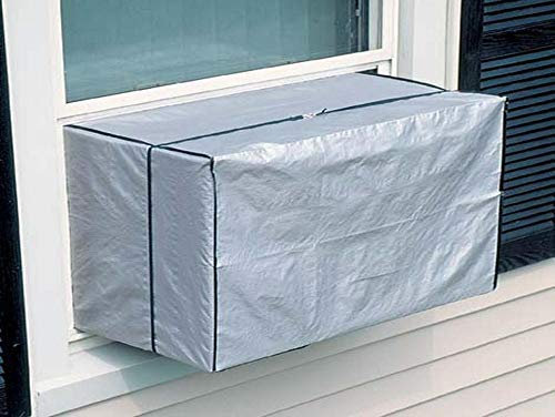 Dependable Industries Vinyl Außenfenstereinheit AC Klimaanlage Abdeckung mit Riemen hält Schmutz und Staub in der Nebensaison fern (Silber – 54,6 x 38,1 x 40,6 cm)