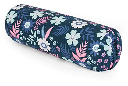 Yoga Studio Lotus Yoga-Nackenrolle, Bio-Buchweizenschalen, GOTS-zertifiziert, abnehmbarer, waschbarer Bezug aus Bio-Baumwolle, ideal für Yoga, Meditation – (blaue Blumen)