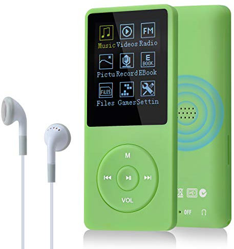 COVVY 8 GB Lettore musicale MP3 portatile da, supporta schede di memoria SD fino a 64 GB, lettore MP3 HiFi con audio senza perdita, registrazione di musica/video/voce/radio FM(8G,Verde)