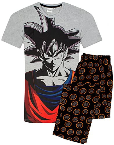 Dragon Ball Z Pyjamas For Mens | Goku Character Short Sleeve Grey T-Shirt With Short OR Long Leg Options | Anime Merchandise XX-Large