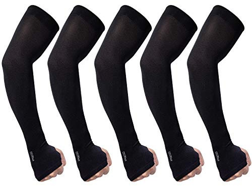 Mangas para Brazos Protección Sol UV UPF50+, 5 Pares Enfriamiento Manguitos Compresion Arm Sleeves para Mujer Hombre Ciclismo Running Voleibol