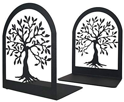 Buchstütze, Tree of Life Dekorative Buchstützen,Heavy Duty Metall-Buchstützen, Bücher Halter für Regal, Anti-Kratz-Schwarz Buchhalterung für Schulbibliothek Heim Büro Schreibtisch, 1 Paar