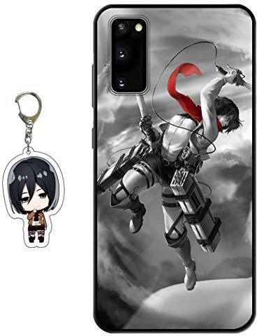 Staremeplz Hülle für Samsung Galaxy A21S Anime Handyhülle [Mit Angriff auf Titan Schlüsselbund] Cartoons Silikon Sanft Bumper Case Hülle für Samsung Galaxy A21S