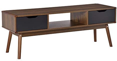 HOMCOM Mueble de TV Mesa de Salón para Televisión de 50 Pulgadas con 2 Cajones y Compartimento Abierto Estilo Moderno 122x39x46 cm Marrón