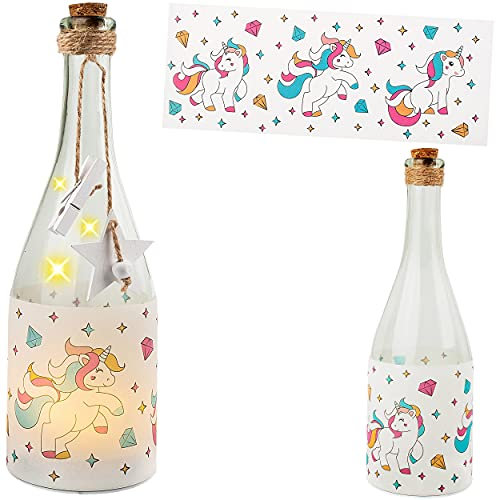 alles-meine.de GmbH Glas - Lichterflasche Motiv frei wählbar 6 Stück LED Einhorn & Sterne Timer Funkiton - LICHT Dekoflasche/Flasche - 28 cm - Batterie betrieben - warm..