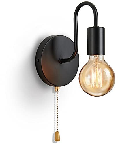 Lightess Vintage Wandlampe mit Schalter Innen Wandleuchte Schwarz Industrial Wandlampe Retro E27 Antik Lampe Wand Metall Wandspot für Café Restaurant Schlafzimmer(Ohne Glühbirne)