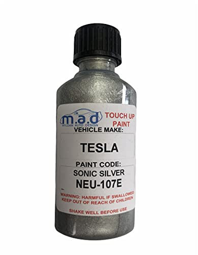 M.A.D MYLDAN AUTO DESIGN Touch Up Paint Compatible with TESLA SONIC SILVER NEU-107E - 30ml Kit, Gloss Finish with Built-in Brush - Made with Helios Paint (JUST PAINT)