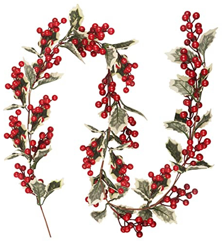 180 CM Ghirlanda di bacche di Natale, Ghirlanda di bacche di agrifoglio natalizio Ghirlanda invernale di bacche rosse con foglie di agrifoglio per la decorazione del camino del mantello della casa