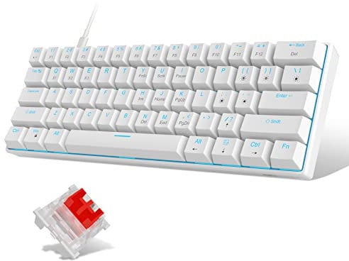 MageGee 60% Mechanical Keyboard, Gaming Keyboard with Red & Navy Backlit Switches, Small Compact 60% Mechanical Keyboard, Portable (White)