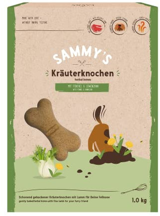 Sammy´s Kräuterknochen | Schonend gebackene Hundesnacks | Kräuterknochen mit feinem Lamm | 1 kg