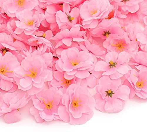 HUIANER 100 cabezales de flores de cerezo de seda artificial, tela falsa, pétalos de cabeza floral, decoración para novias, clips de pelo, diademas, accesorios de bricolaje, fiesta, decoración (rosa)