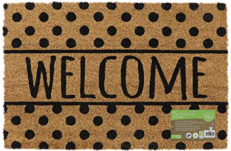 JVL Eco-Friendly Latex Backed Coir Door Mat, Welcome Spots