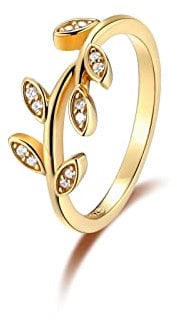 SILBERTALE Olivenblatt Ring Gold Zirkonia Zweige Blattringe Silberringe 925 Damenring Promise Versprechensringe Größe 49-62