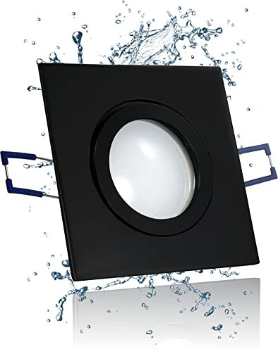 LEDFULL® Premium LED Bad Deckenstrahler Schwarz IP44 Flach 230V Dimmbar Modul 5W Spot Warmweiß Hell & Sparsam Einbaustrahler eckig Aussenbereich geeignet