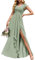 Hochzeit Trauzeugin Kleider Elegant Lange Empire Taille Plissee Flowy Rüschen Abendkleider mit Schlitz, salbeigrün, 50
