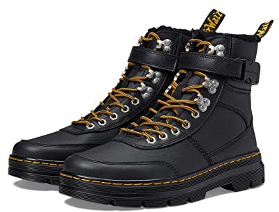 Dr. Martens Combs Tech Kunstfell gefüttert, Schwarzes gerilltes und beschichtetes Segeltuch, 43 EU