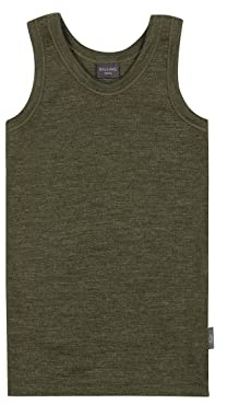 Dilling Kinder Unterhemd aus 100% Bio-Merinowolle – 1x1 Glattstrick, Mulesingfrei & Temperaturausgleichend – Unisex Tanktop für Jungen & Mädchen - Dunkelgrün meliert 146/152