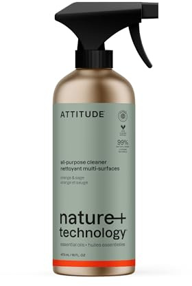 ATTITUDE Multi-Purpose Cleaner, EWG Verified, Plant and Mineral-Based Ingredients, Vegan Household Products, Refillable Aluminum Bottle, Orange and Sage, 473 ml