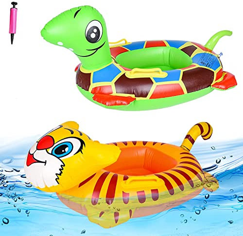 YKKJ 2 Stück Schwimmring,Baby Pool Schwimmring,Mit Inflator ,Aufblasbarer Schwimmreifen für ab 6 Monaten bis 48 Monaten.(Tiger und farbige Schildkröten)