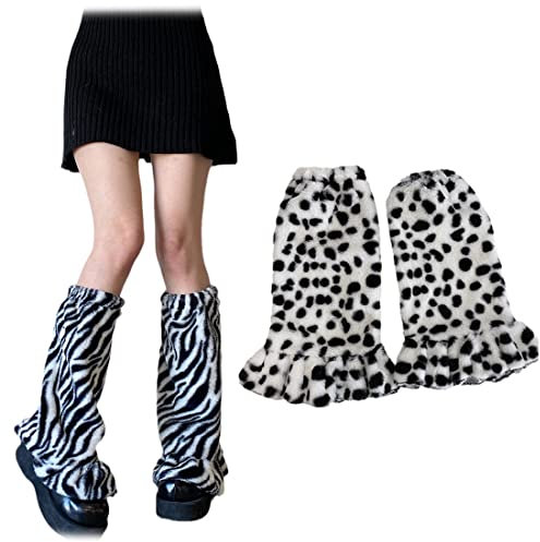 Gift girl 1 Paar Plüsch Milch Kuh Punkte Beinstulpen Zebra Print Beinstulpen Mode Lose Hohe Socken Lange Bein Socken für Frauen, Milchkuh, Einheitsgröße