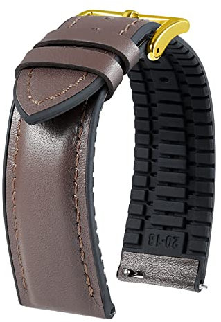 BINLUN Leder Silikon Uhrenarmbänder 14mm 16mm 18mm 19mm 20mm 21mm 22mm Schnellverschluss Hybrid Gummi Lederarmband für Smartwatches 6 Farben Herren Damen（Braun,22mm,Goldene Schließe