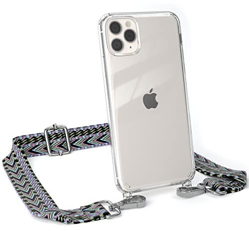 EAZY CASE Handykette - Verstellbares Taschenband kompatibel mit iPhone 11 Pro Max, Schulterriemen, Handykordel mit Silikon Hülle, Umhängetasche, Lila Grün Silber
