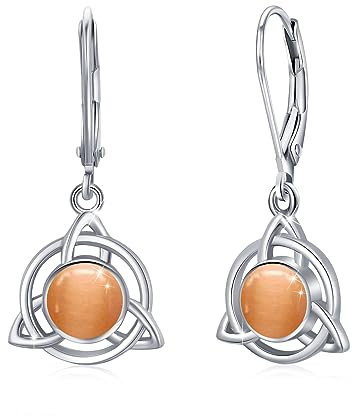 Mondstein Katzenauge Ohrringe Silber 925 Mondstein Leverback Tropfen Ohrringe Creolen Hängend Regenbogen Schmuck Damen Mädchen (Orange)