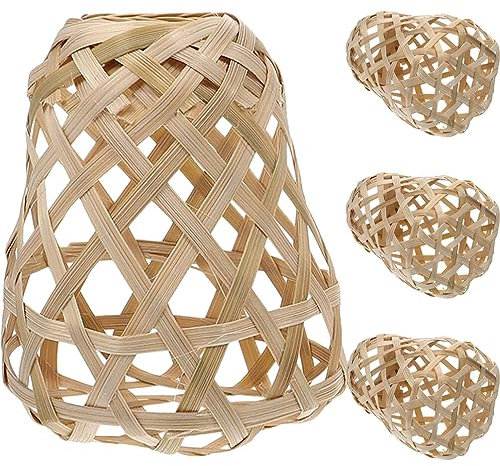 OSALADI 4 Stück Lampenschirm Aus Bambus Rattan-lichtschirm Geflochtener Zierkäfig Rattan-kronleuchter-lampenschirm Lichtabdeckung Weben Rattan-lampe Kuppel Bambus Weben Nachttischlampe