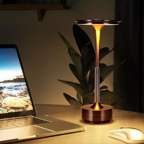 Nachttischlampe mit Touch Steuerung, Kabellose LED Schreibtischlampe, Tragbare USB Aufladung 3 Beleuchtungsfarben Dimmbare Tischlampe für Schlafzimmer Büro Wohnzimmer Bar Restaurant Dekoratio Geschenk