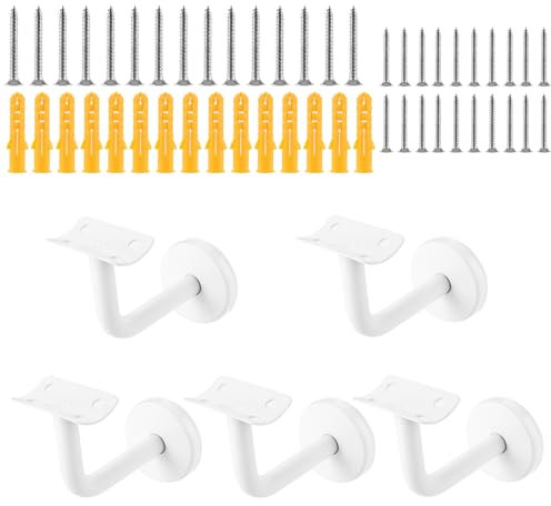5 soportes para pasamanos blancos de acero inoxidable, 60 x 80 mm, accesorios para pasamanos con tornillos de fijación