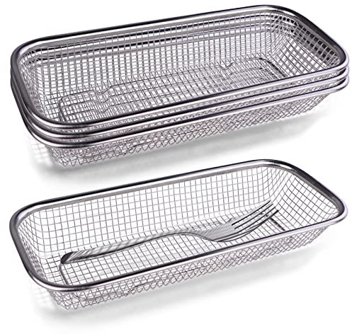 LELE LIFE 4 Pack Silverware Utensil Organizer, 304 Stainless Steel Mesh Flatware Cutlery Organizer in Drawer, Silverware Tray Holder for Kitchen