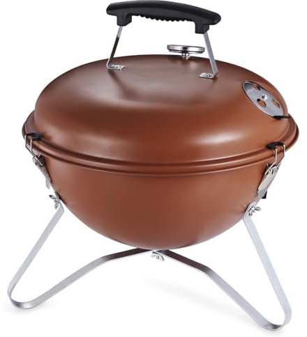 PBENO Holzkohlegrill Tragbarer Outdoor-Camping-Kugelgrill, Grill aus Carbon, mit integriertem Grill for Schmoren und Thermometer