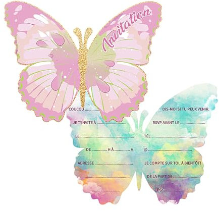 12Stück Einladungskarten Kindergeburtstag Mädchen,Schmetterling Geburtstag Einladung,Kinder Zum Party,Einladungen Fertige Geburtstags,Inladungskarten Madchen Mädche Schmetterlinge,Schmetterlings