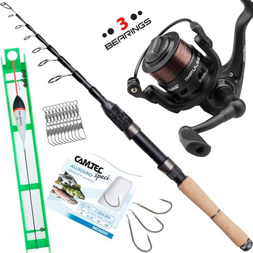 Fischzeux Survival Angelset - Outdoor Mini Reiseruten Set komplett, extra kompakt (2,40 m)