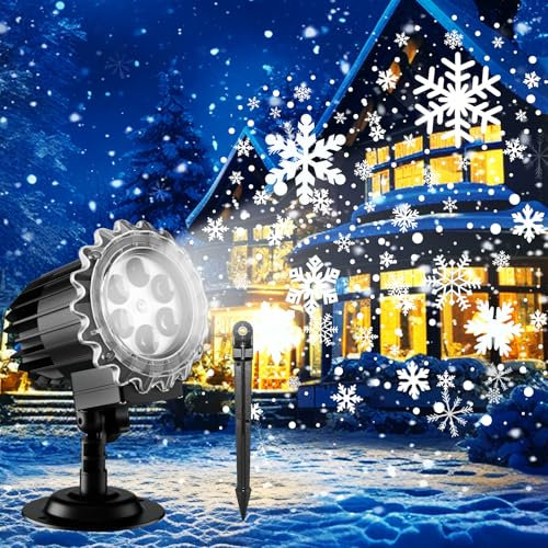 Décoration Noël,Segotendy Projecteur Noël Exterieur Haute Luminosité,Lampe Projecteur de Flocon de Neige,Projecteur Lumière Étanche pour Décoration Arbre de Noël,Cadeau,Halloween,Fête,Jardin,Intérieur