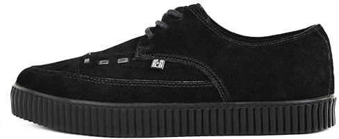 T.U.K. Pointed Creeper Sneakers - Men's and Women's Shoes - Punk Goth and Rocker Style Canvas Print and Suede Lace Up Shoes