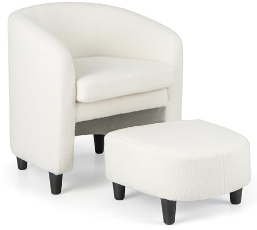RELAX4LIFE Relaxsessel mit Hocker, Loungesessel mit Ottomane & Rückenlehne, Fernsehsessel mit Fußstütze, Ohrensessel Teddystoff, Gepolsterter Sessel für Wohnzimmer Schlafzimmer (Beige)