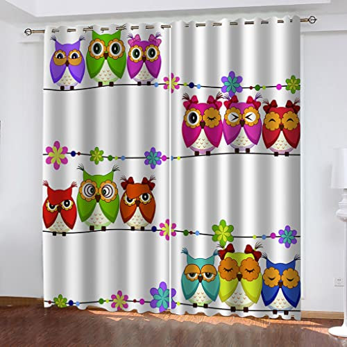 KLJFIGUT Vorhang Blickdicht mit Ösen Eule Verdunklungsvorhänge Gardinen 2er Set, Verdunkelung Geräuschreduzierung für Wohnzimmer Büro Schlafzimmer Kinderzimmer 140B X 175 H cm
