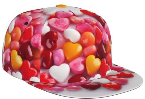 OPSREY Baseballkappe mit Herzmotiv, bedruckt, verstellbar, flache Krempe, neutrale Trucker-Kappe